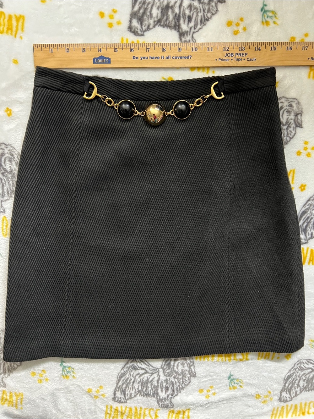 Milly of New York Black Mini Skirt with Gold Chain Accents